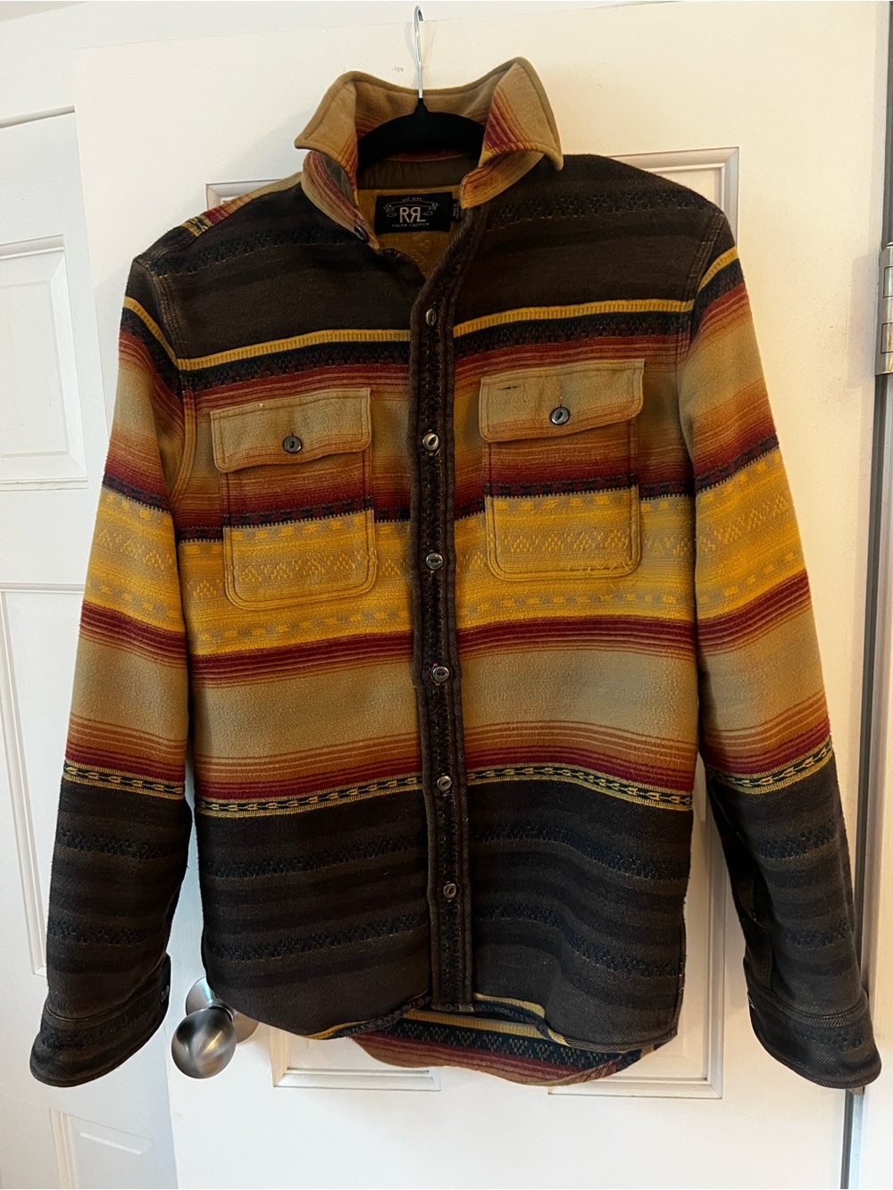 Ralph Lauren Striped Wool-Blend Jacket Shirt in Yellow, Brown & Red